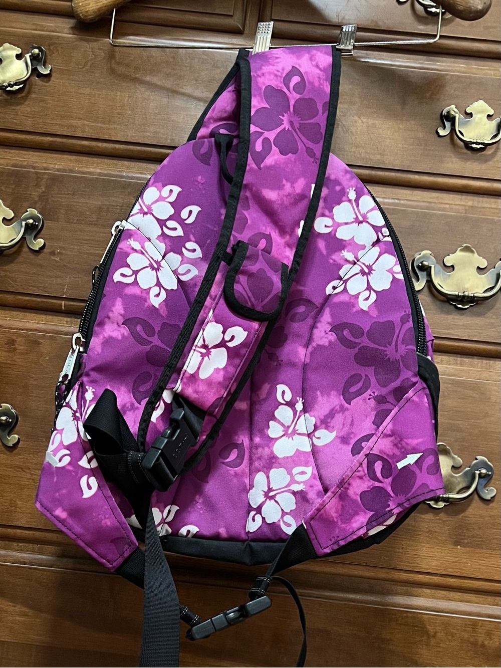 L.L. Bean Purple Floral Sling Bag Backpack - Picture 2 of 9